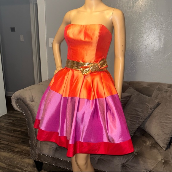 Love 16 Tangerine, Purple & Red Full Corset Strapless Prom Dress Size 02 - Picture 2 of 16